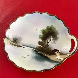 Vintage 1920s Art Deco NORITAKE Lusterware Edge Decorative Plate with Landscape